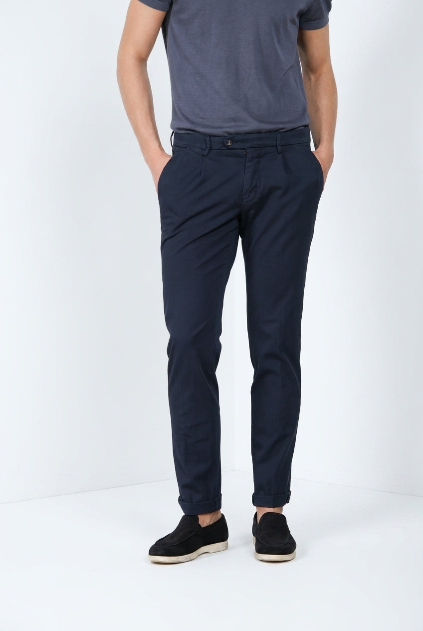 Torino 1 Pinces Flex pantalón chino hombre en gabardina super stretch slim fit