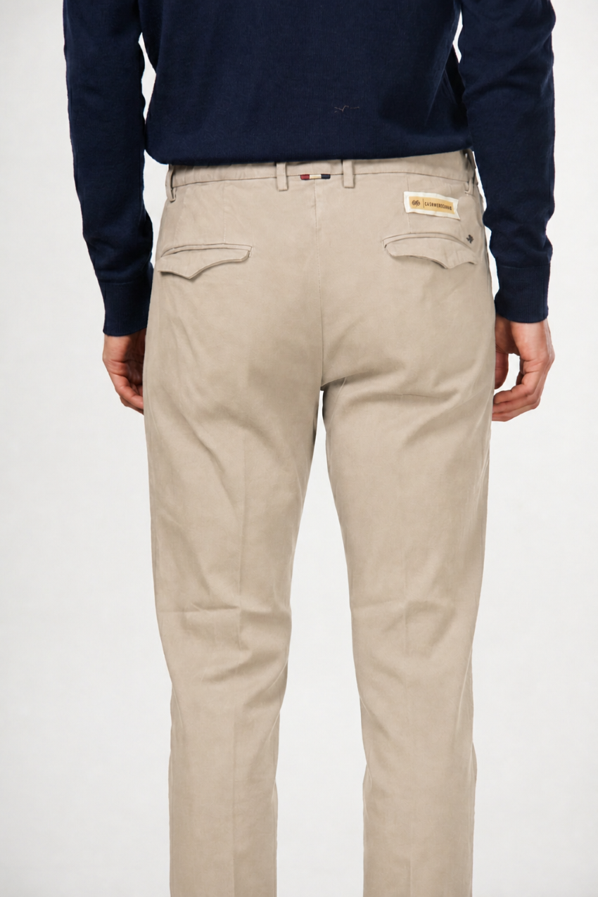 Torino 1 Pinces Flex pantalón chino de hombre en twill de algodón y cashmere slim fit