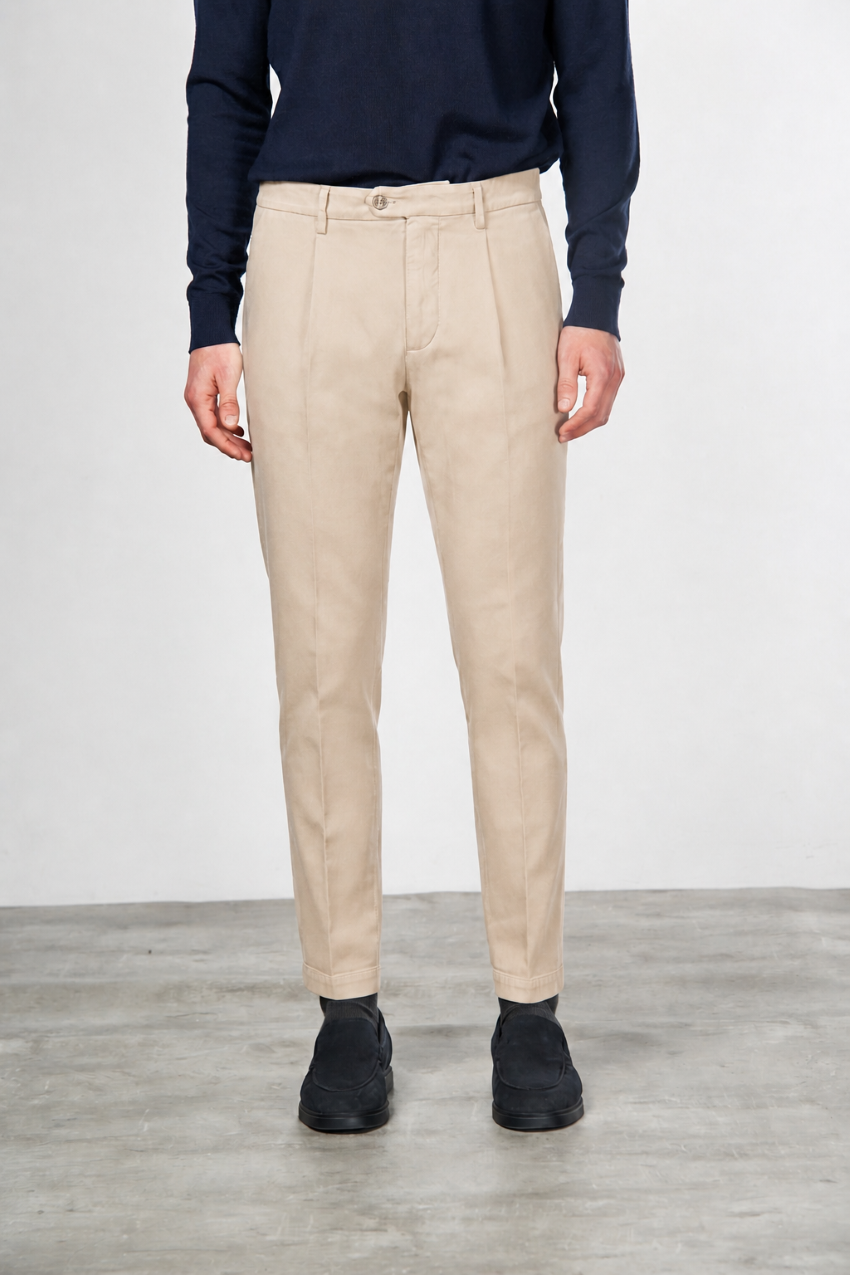 Torino 1 Pinces Flex pantalón chino de hombre en twill de algodón y cashmere slim fit