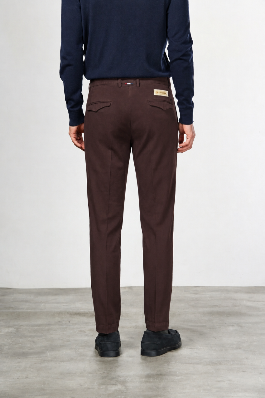 Torino 1 Pinces Flex pantalón chino de hombre en twill de algodón y cashmere slim fit
