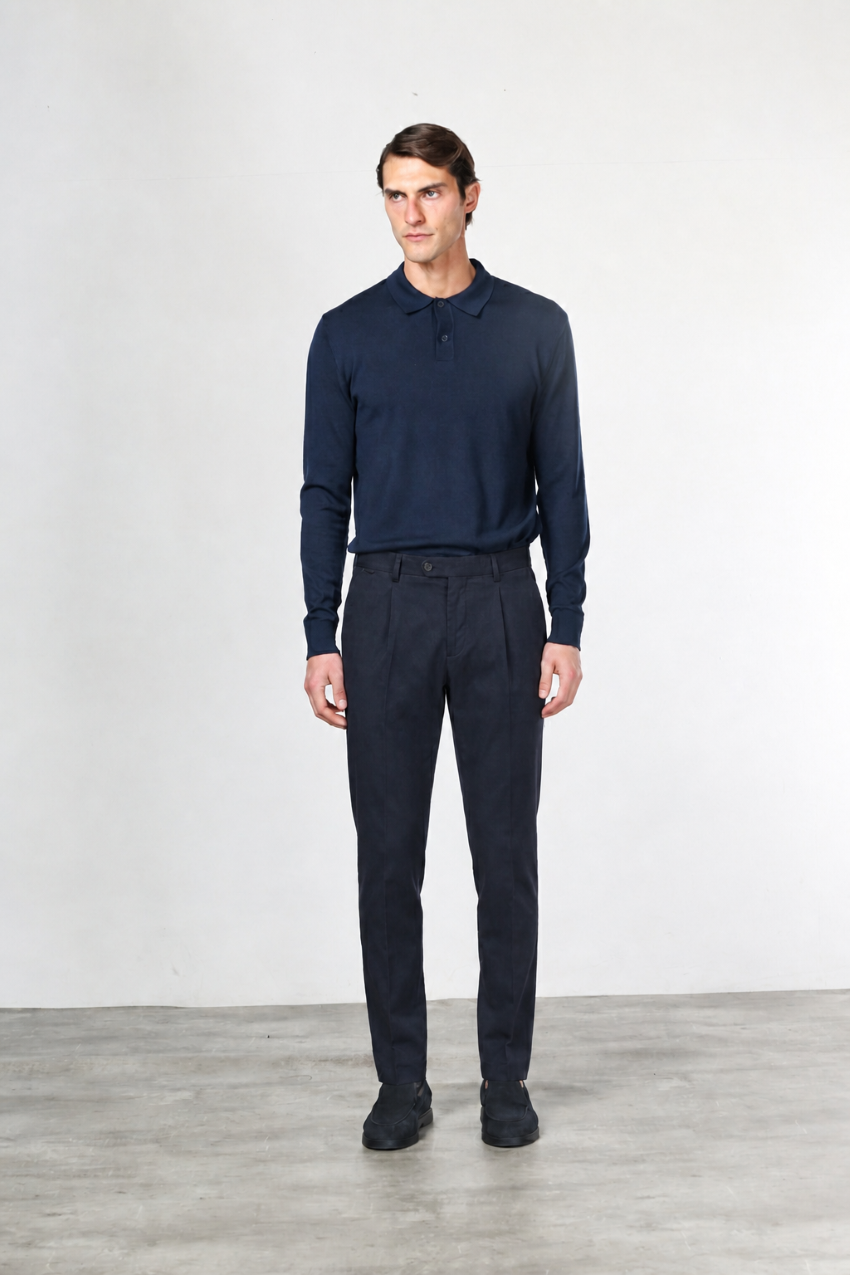 Torino 1 Pinces Flex pantalón chino de hombre en twill de algodón y cashmere slim fit