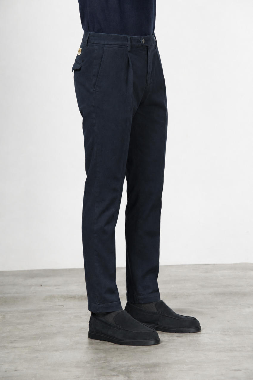 Torino 1 Pinces Flex pantalón chino de hombre en twill de algodón y cashmere slim fit