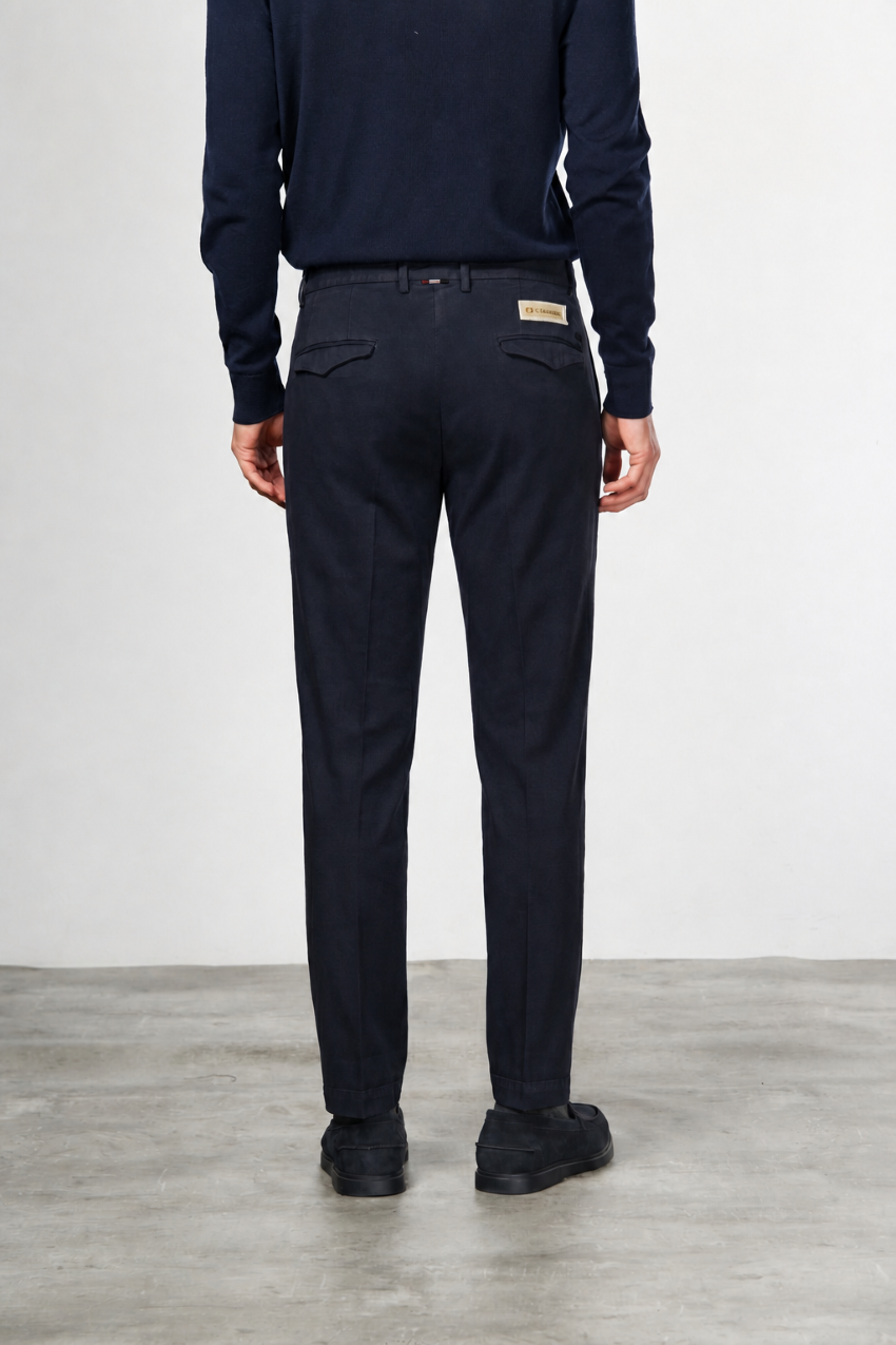 Torino 1 Pinces Flex pantalón chino de hombre en twill de algodón y cashmere slim fit