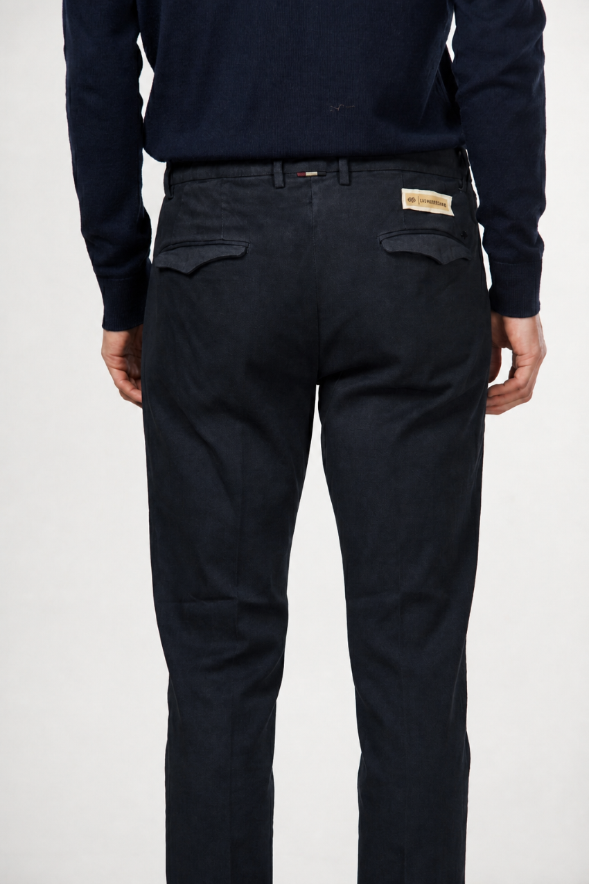 Torino 1 Pinces Flex pantalón chino de hombre en twill de algodón y cashmere slim fit