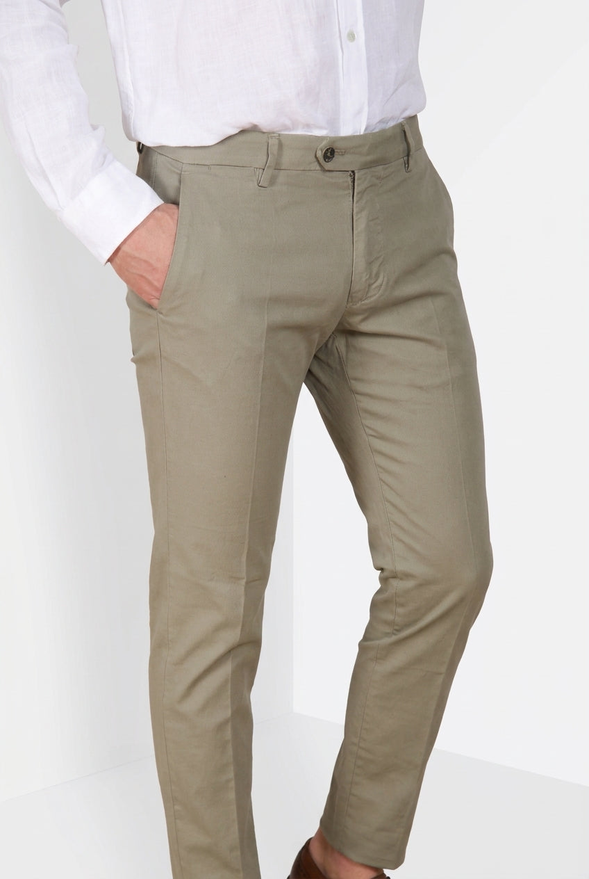 Torino City Icon Flex pantalón chino hombre en cavalry de algodón y lino stretch slim fit
