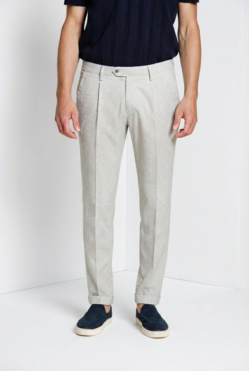 Torino City 1 Pinces pantalón chino hombre con microestampado pata de gallo teñido en hilo slim fit