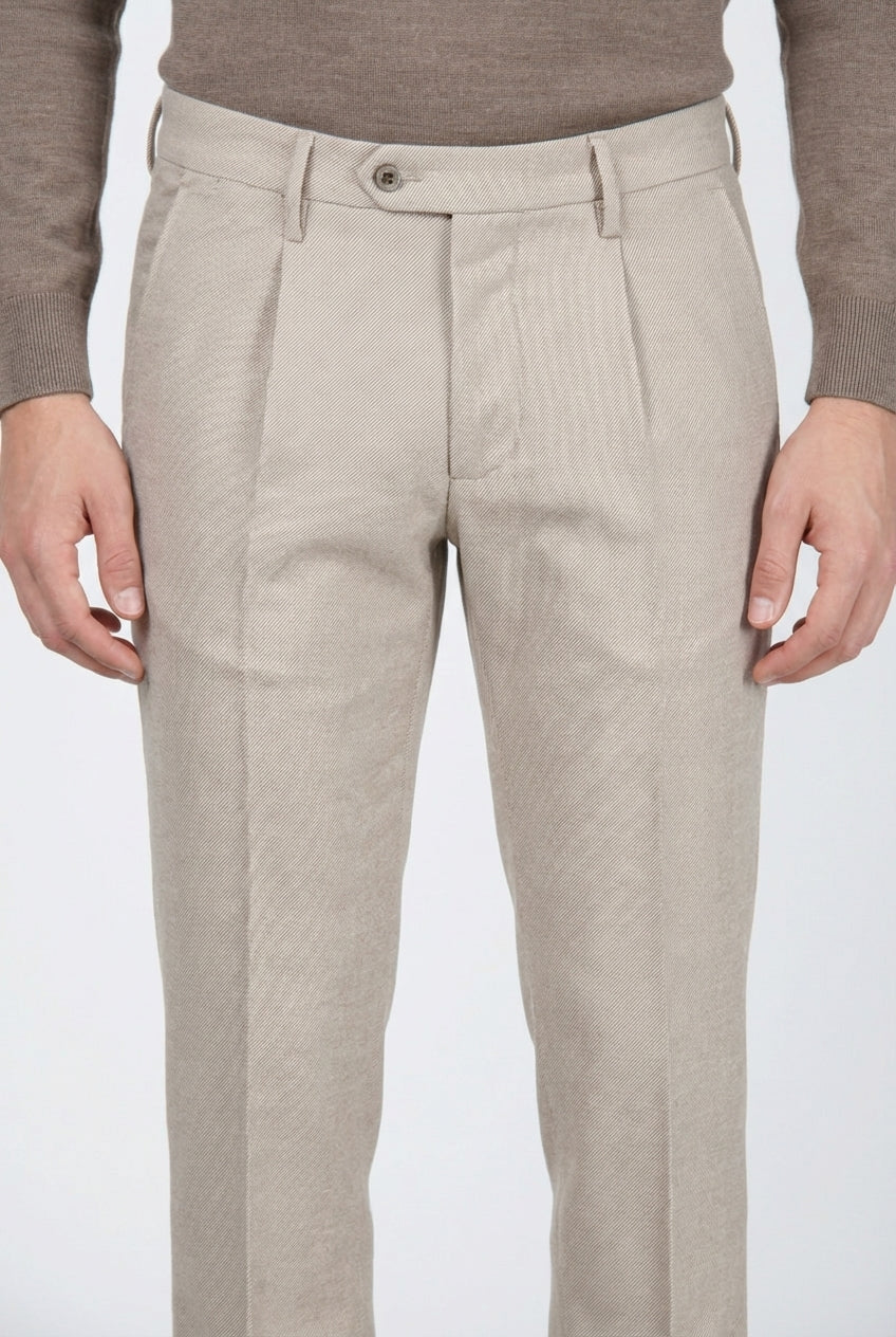 Torino City 1 pinces pantalone chino uomo trama diagonale tinto filo slim fit
