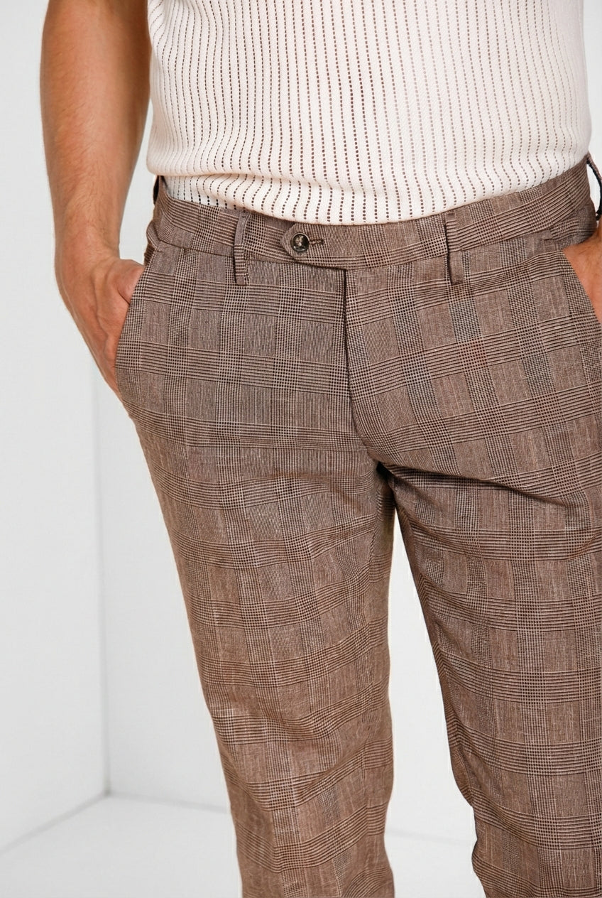 Torino City men's chino pants prince of Wales print slim fit