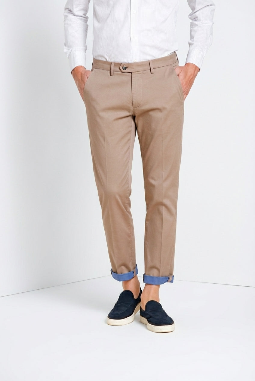 Torino City Travel men's chino pants in technical stretch satin slim fit