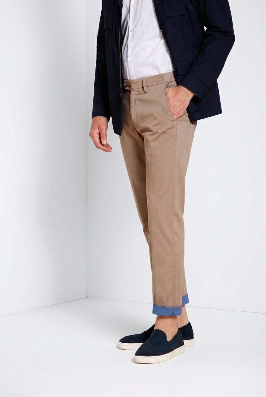 Torino City Travel men's chino pants in technical stretch satin slim fit