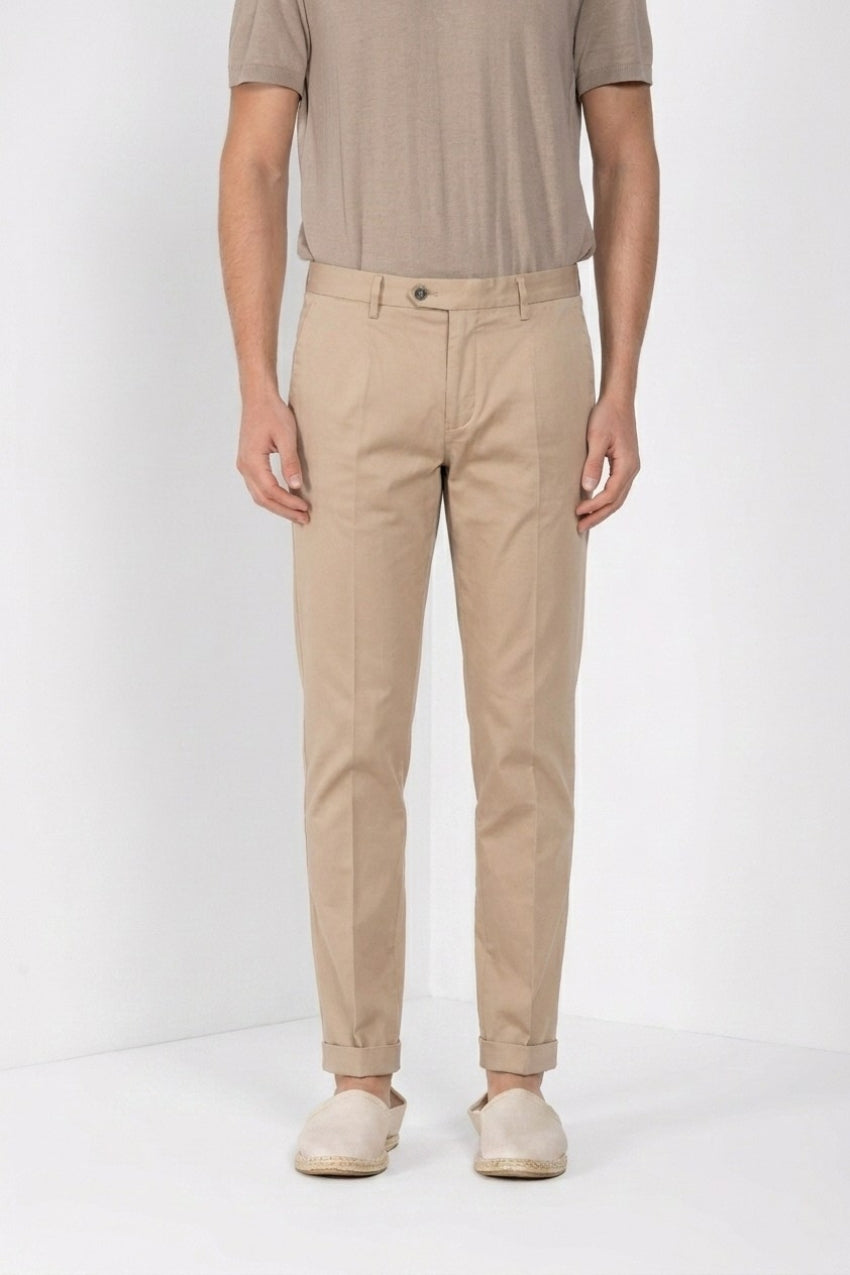 Torino City pantalón chino hombre en satén de algodón y seda slim fit