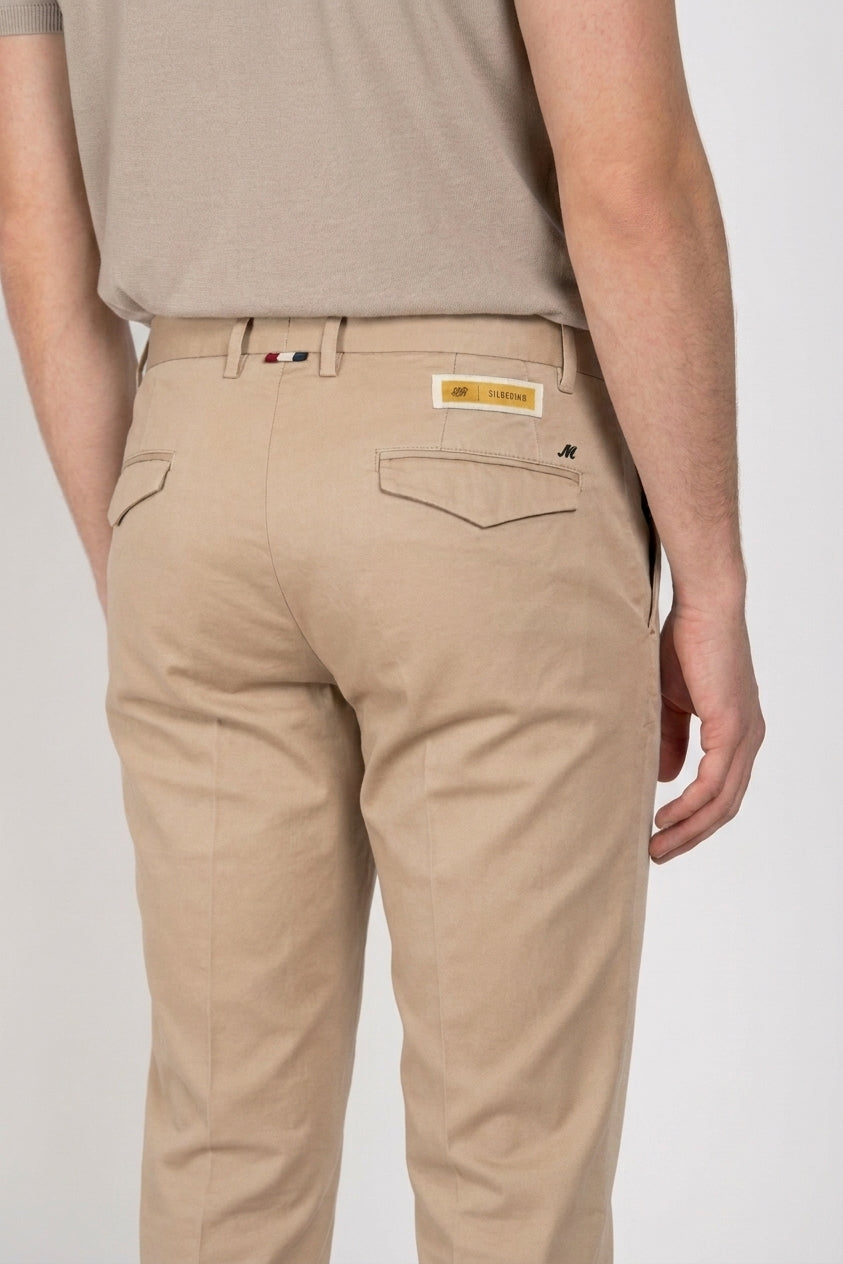 Torino City pantalón chino hombre en satén de algodón y seda slim fit