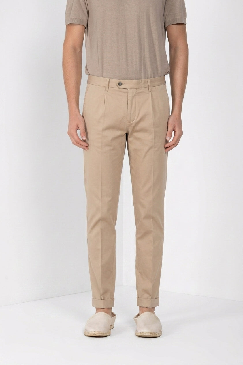 Torino City pantalone chino uomo in raso di cotone e seta slim fit
