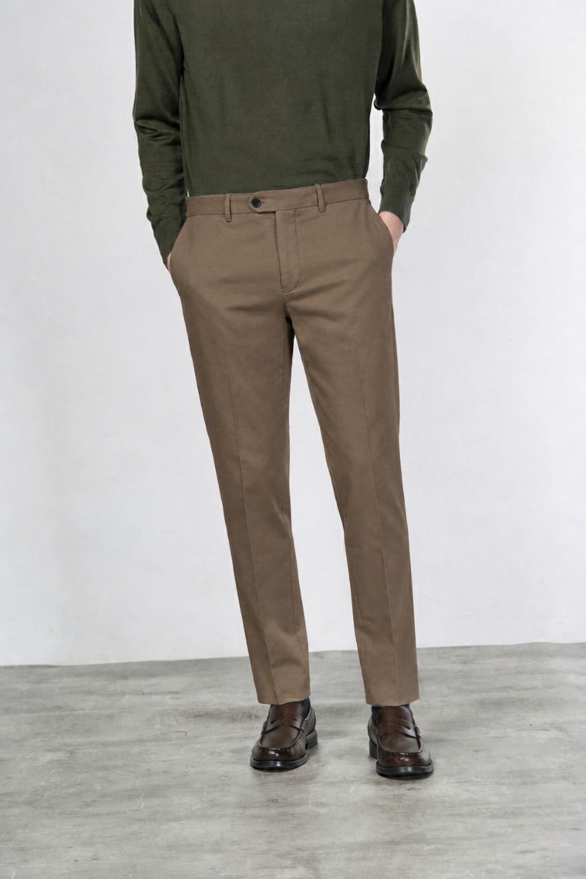 Paris pantalone chino uomo in gabardina cotone e lana carrot fit