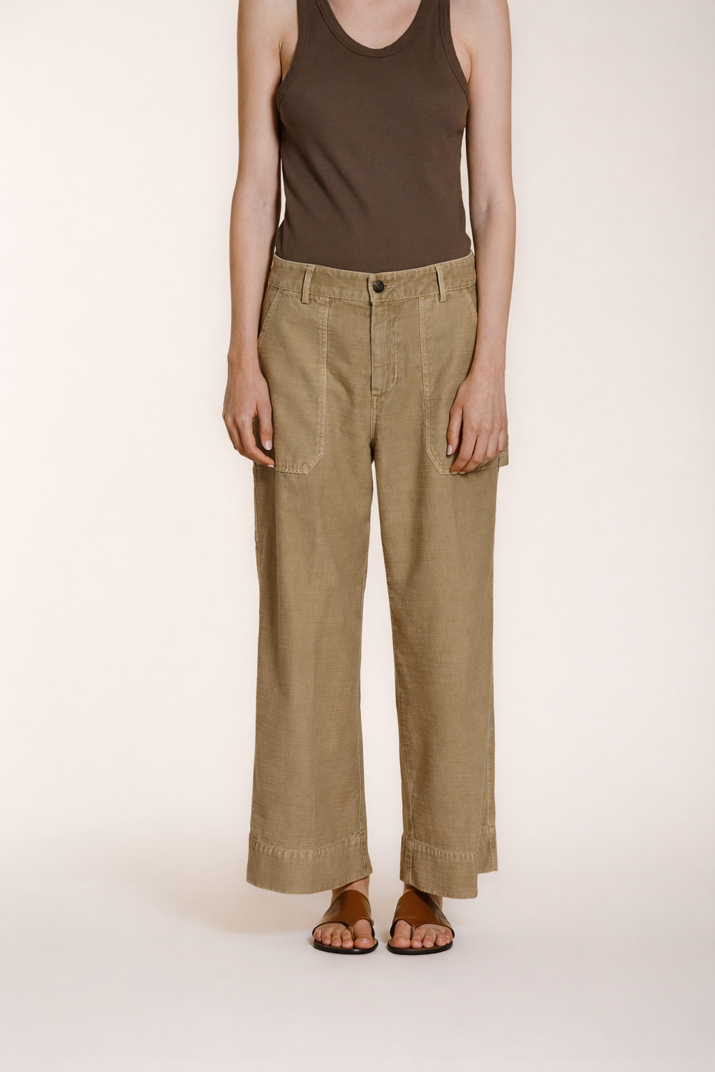 Dallas Wide pantalón cargo mujer en algodón flameado straight fit