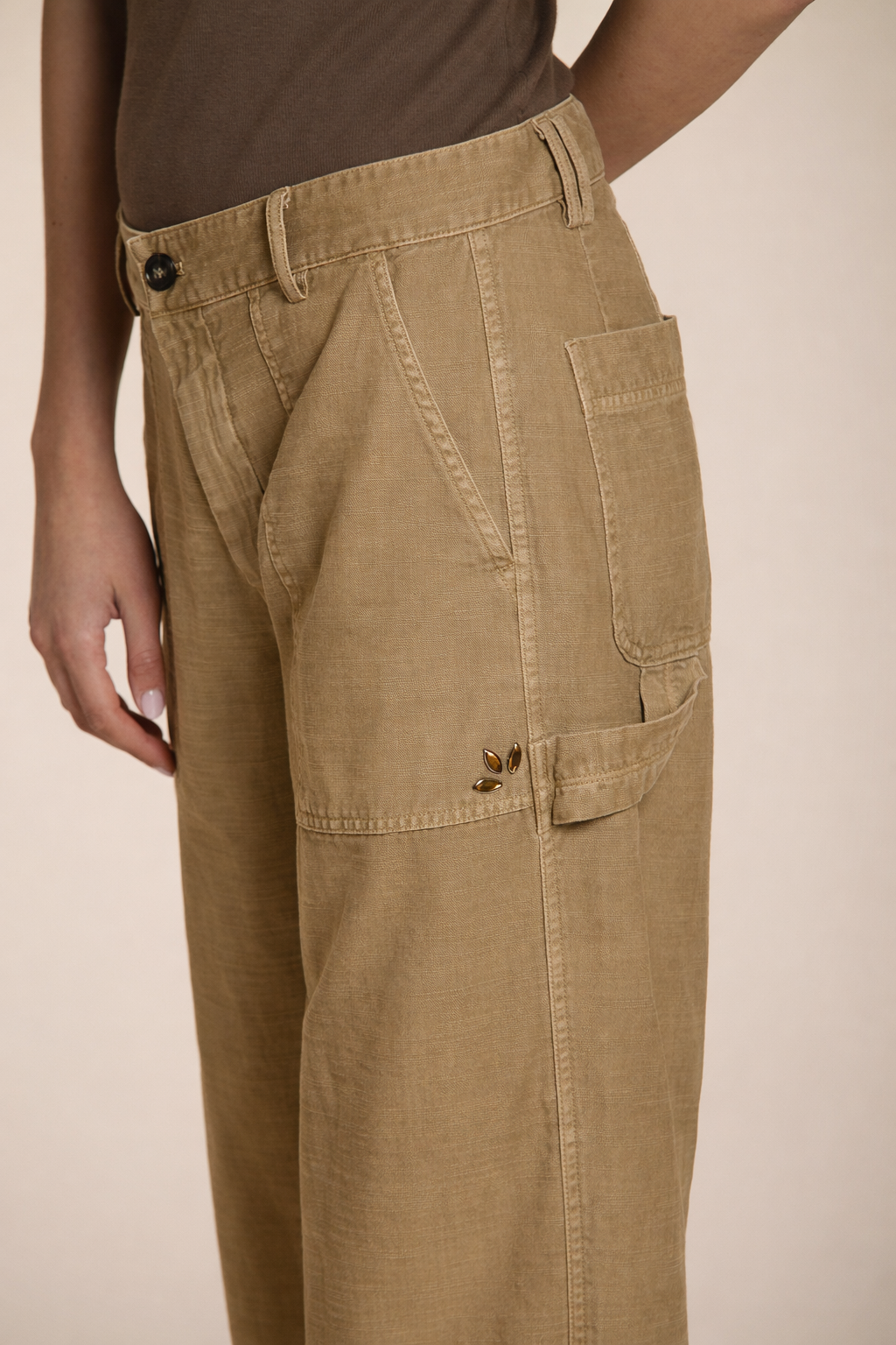 Dallas Wide pantalón cargo mujer en algodón flameado straight fit