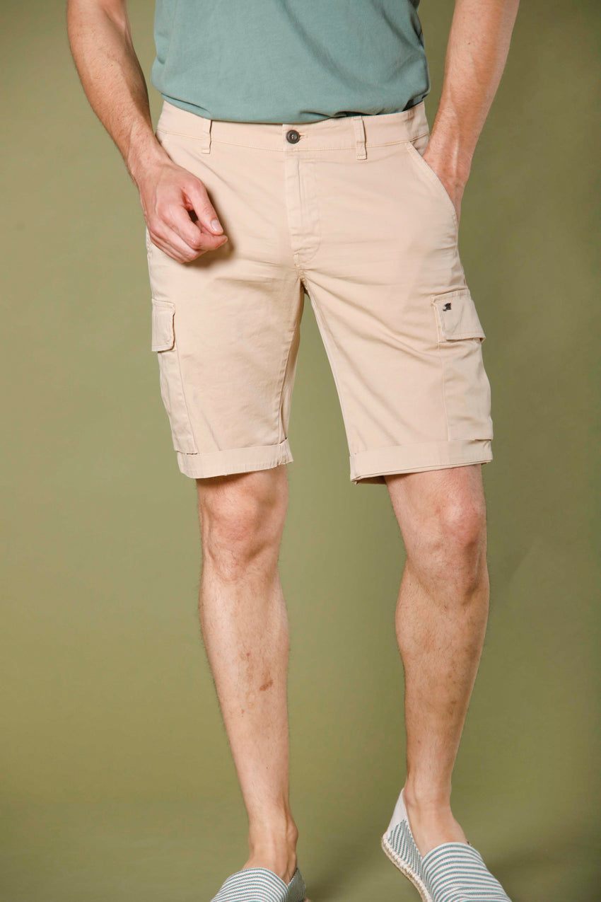 image 1 of men's cargo bermuda in stretch satin Chile model in dark kaki slim fit by Mason's