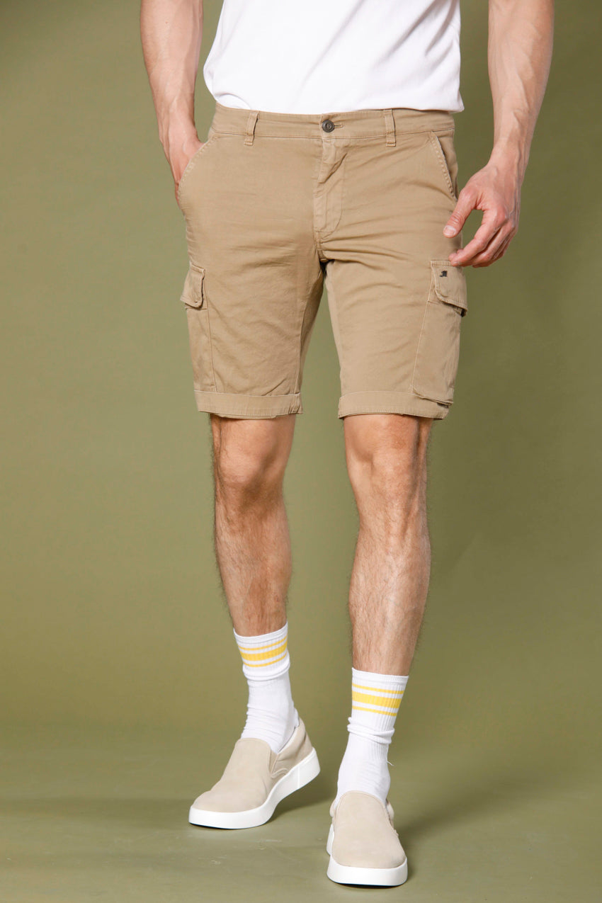 image 1 of men's cargo bermuda in stretch satin Chile model in kaki slim fit by Mason's