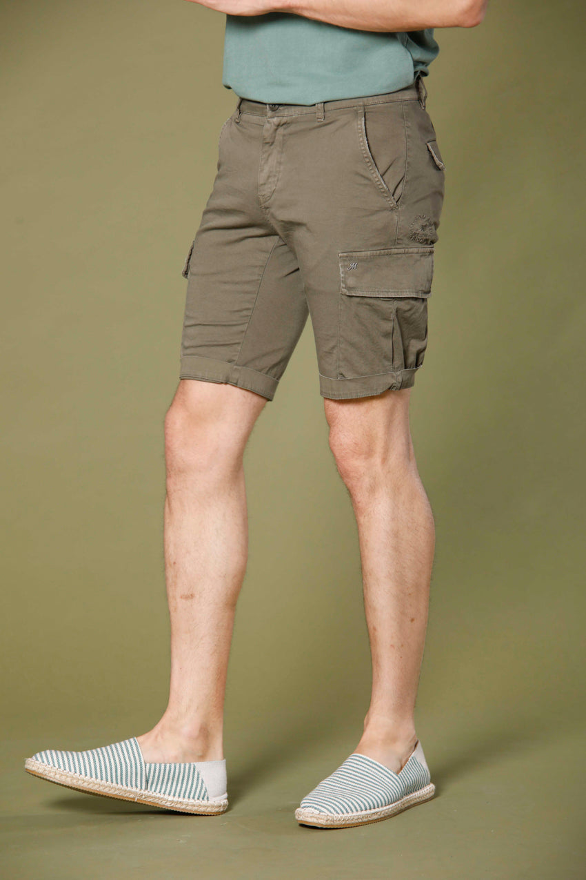 image 1 of men's cargo bermuda in stretch satin Chile model in military green slim fit by Mason's