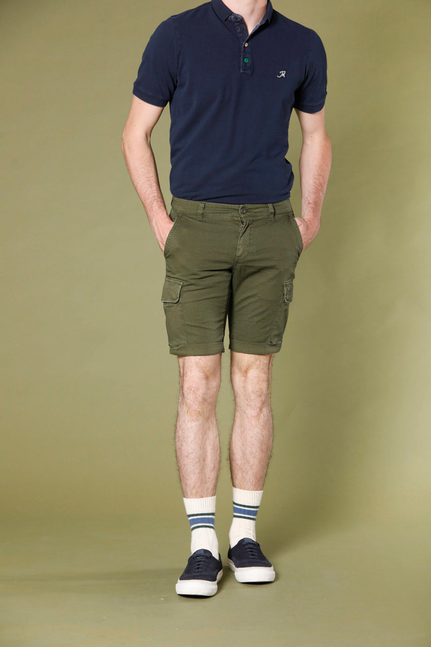 image 1 of men's cargo bermuda in stretch satin Chile model in green slim fit by Mason's