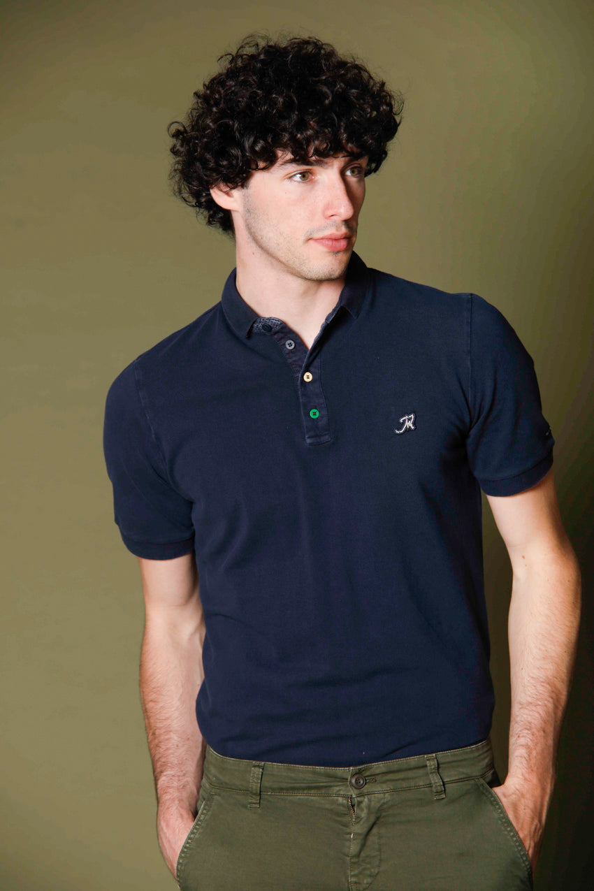 Immagine 1 di polo da uomo in piquet con dettagli sartoriali modello Leopardi colore blu navy di Mason's 