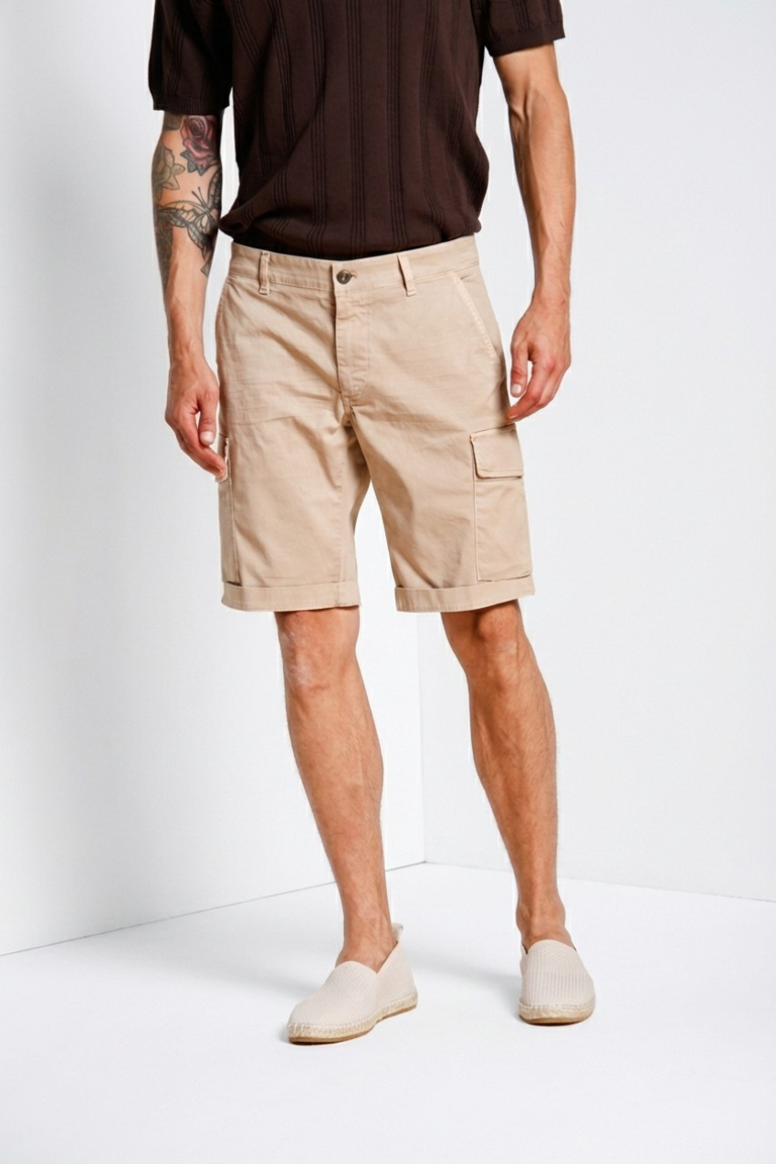 Chile men's cargo bermuda in stretch satin slim fit ①