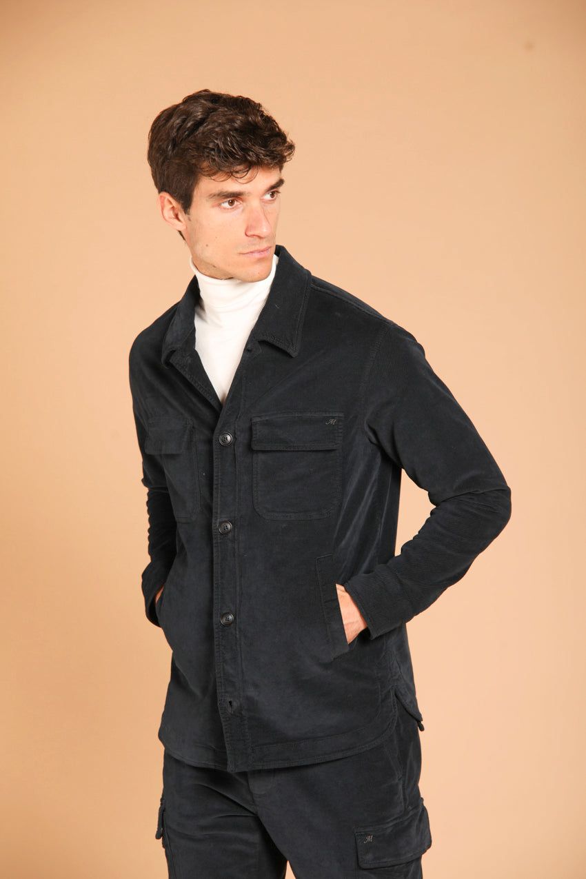 immagine 3 di overshirt uomo, modello Williams, in velluto di colore blu navy, fit slim di Mason's