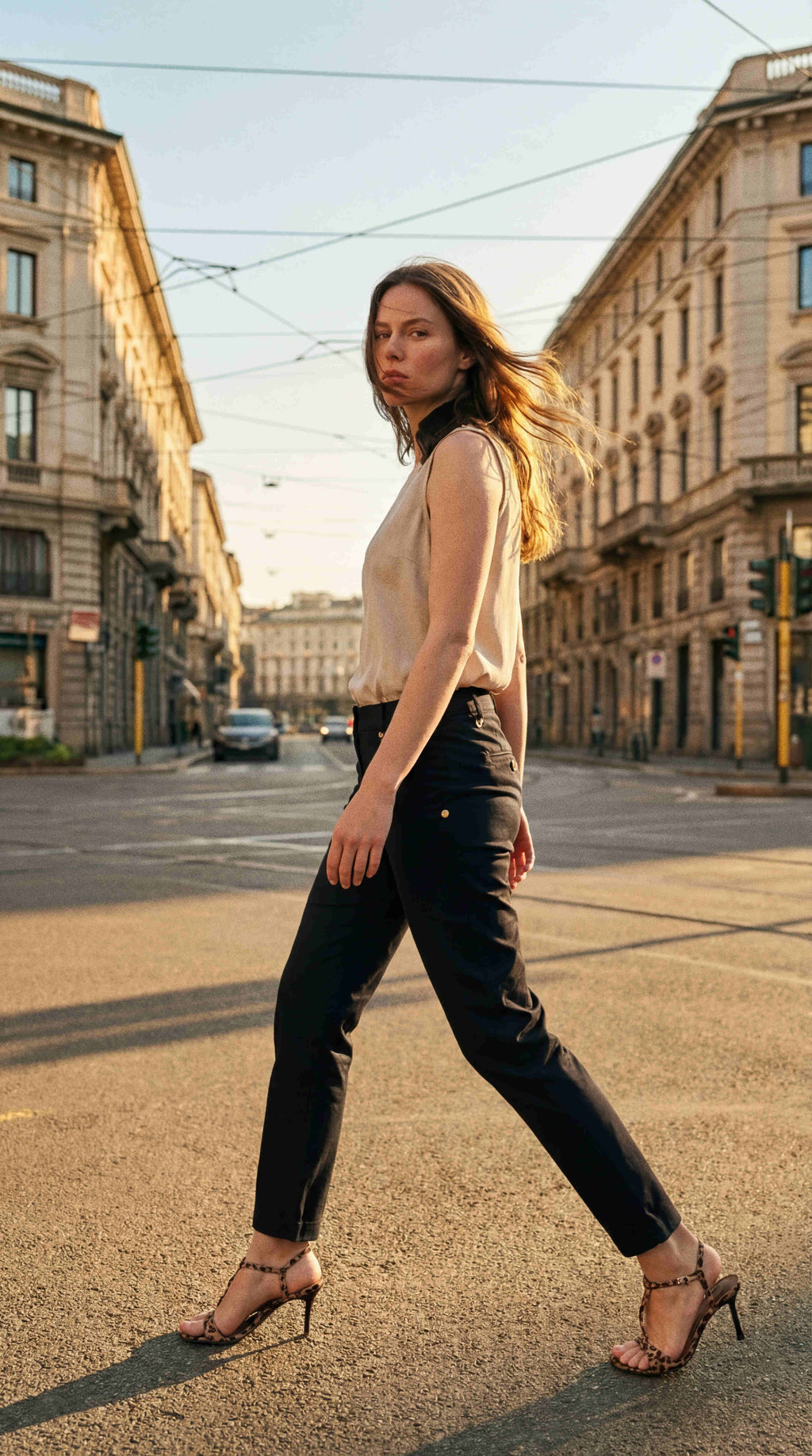 New York Slim pantalon chino femme en satin stretch slim fit ①