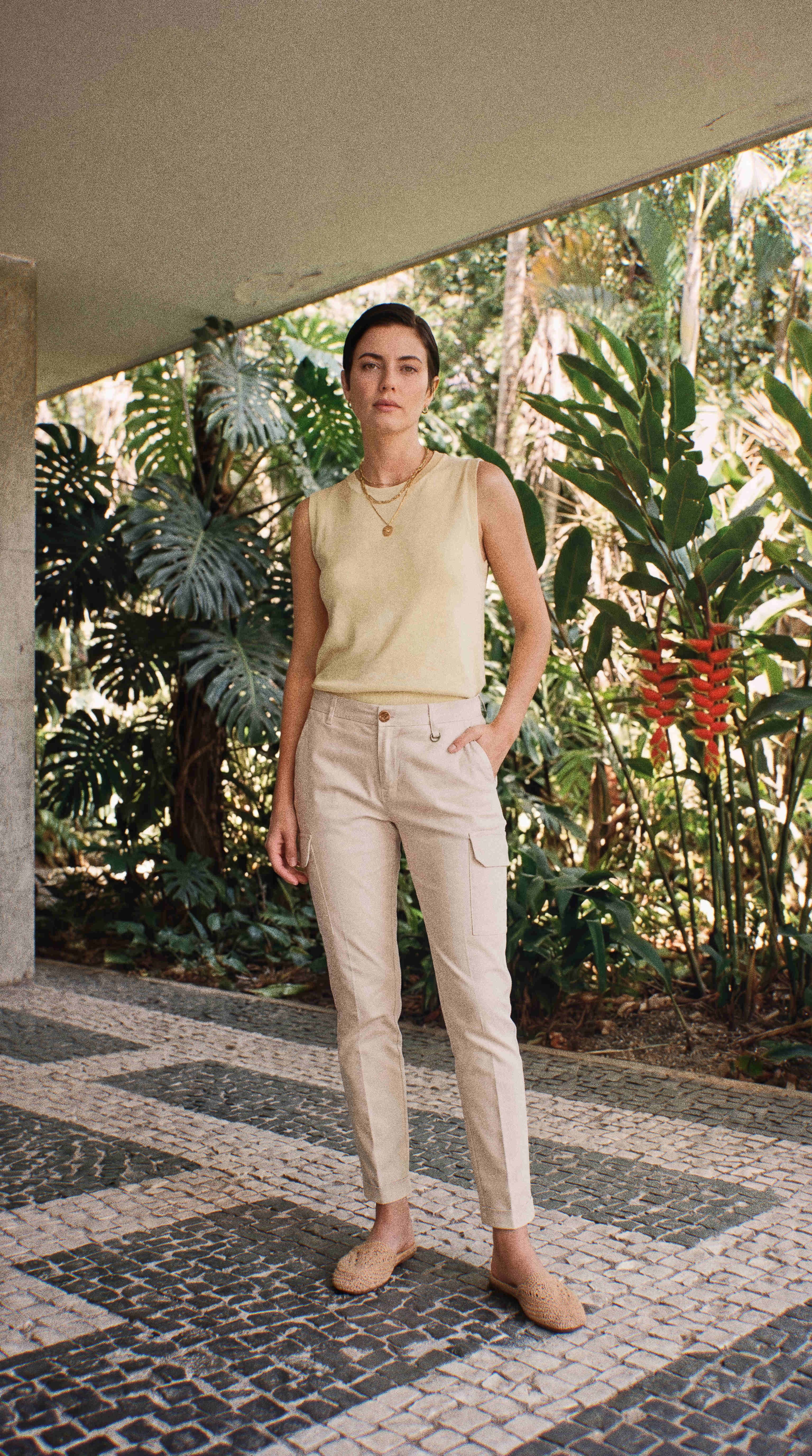 Chile City pantalone cargo donna in gabardina stretch slim fit