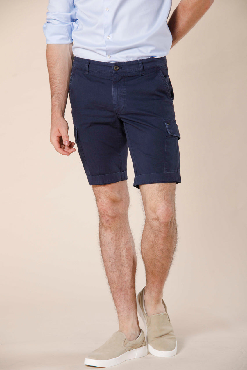 image 1 of men's cargo bermuda in stretch satin Chile model in blue navy slim fit by Mason's