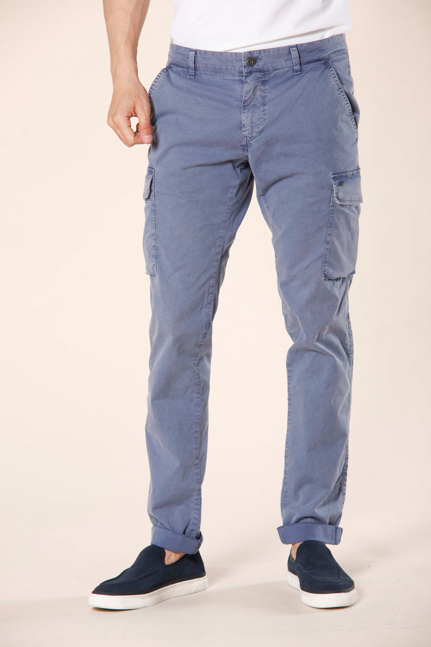 immagine 1 di pantalone cargo uomo in cotone stretch icon washing modello Chile colore azzurro extra slim di mason's 