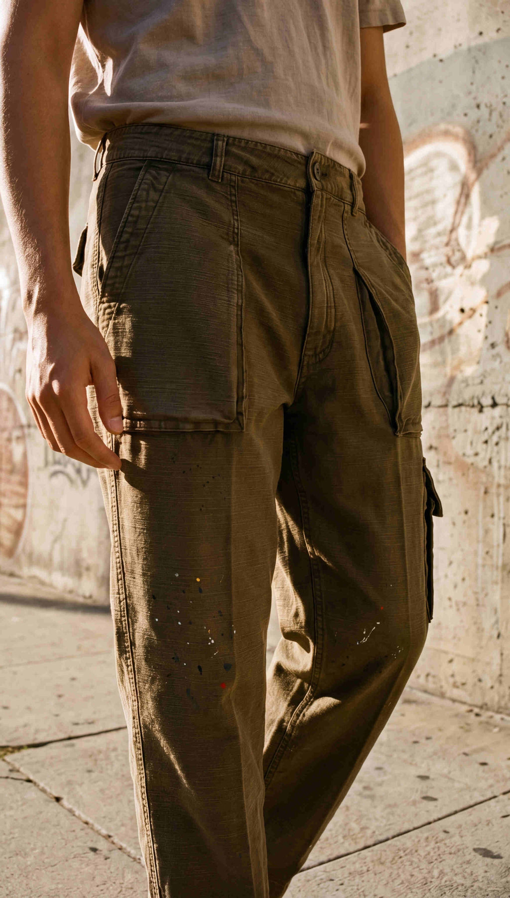 Cuba Work M74 men's cargo pants in slub cotton relaxed fit ①