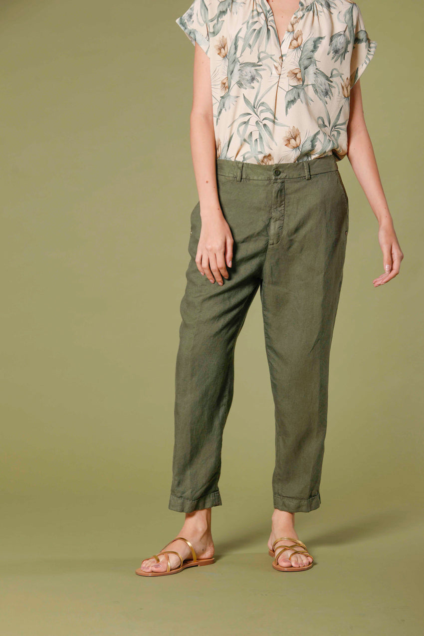 image 1 de pantalon chino jogger femme en tencel et lin modèle Linda Summer en vert relaxed de Mason's