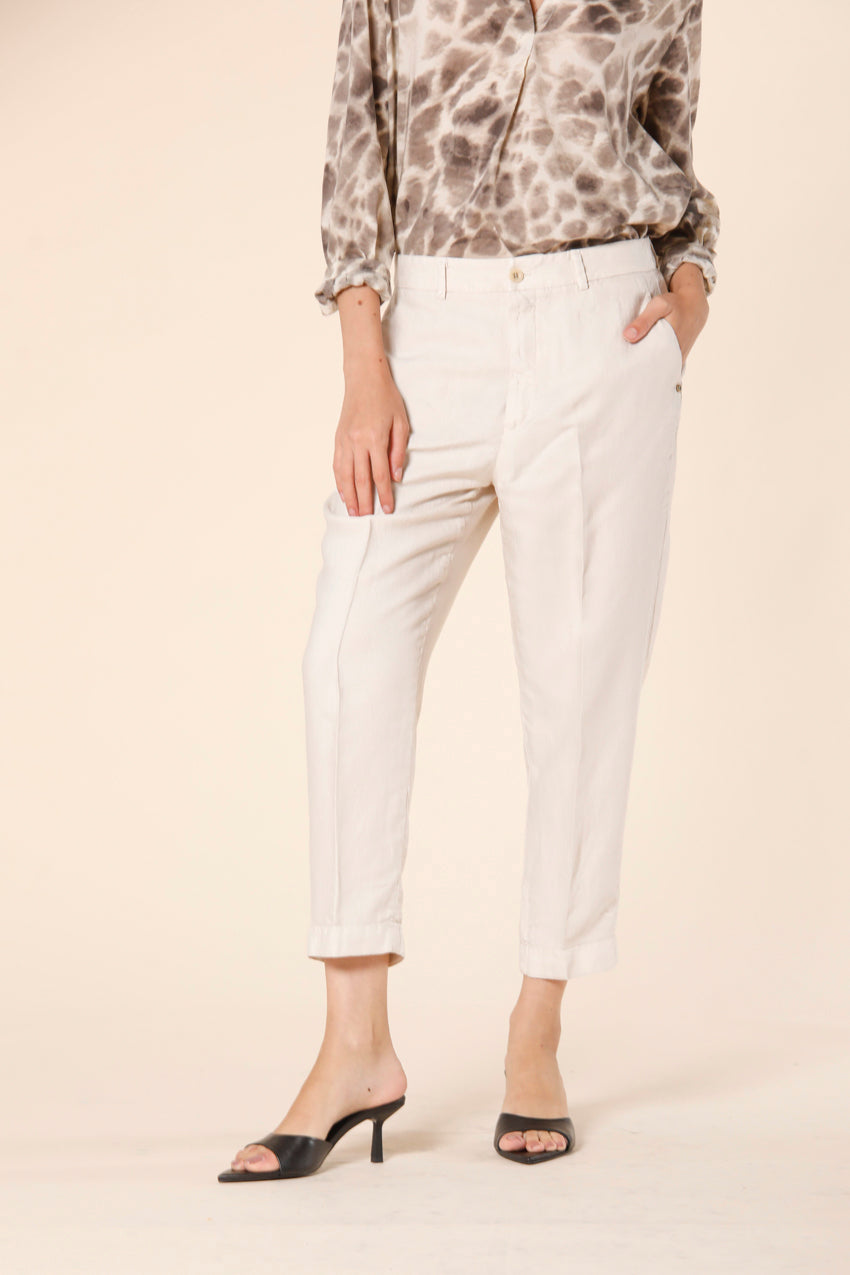 Image 1 of women's chino jogger pants in stucco colored tencel and linel mat fabric Linda Summer model by Mason's