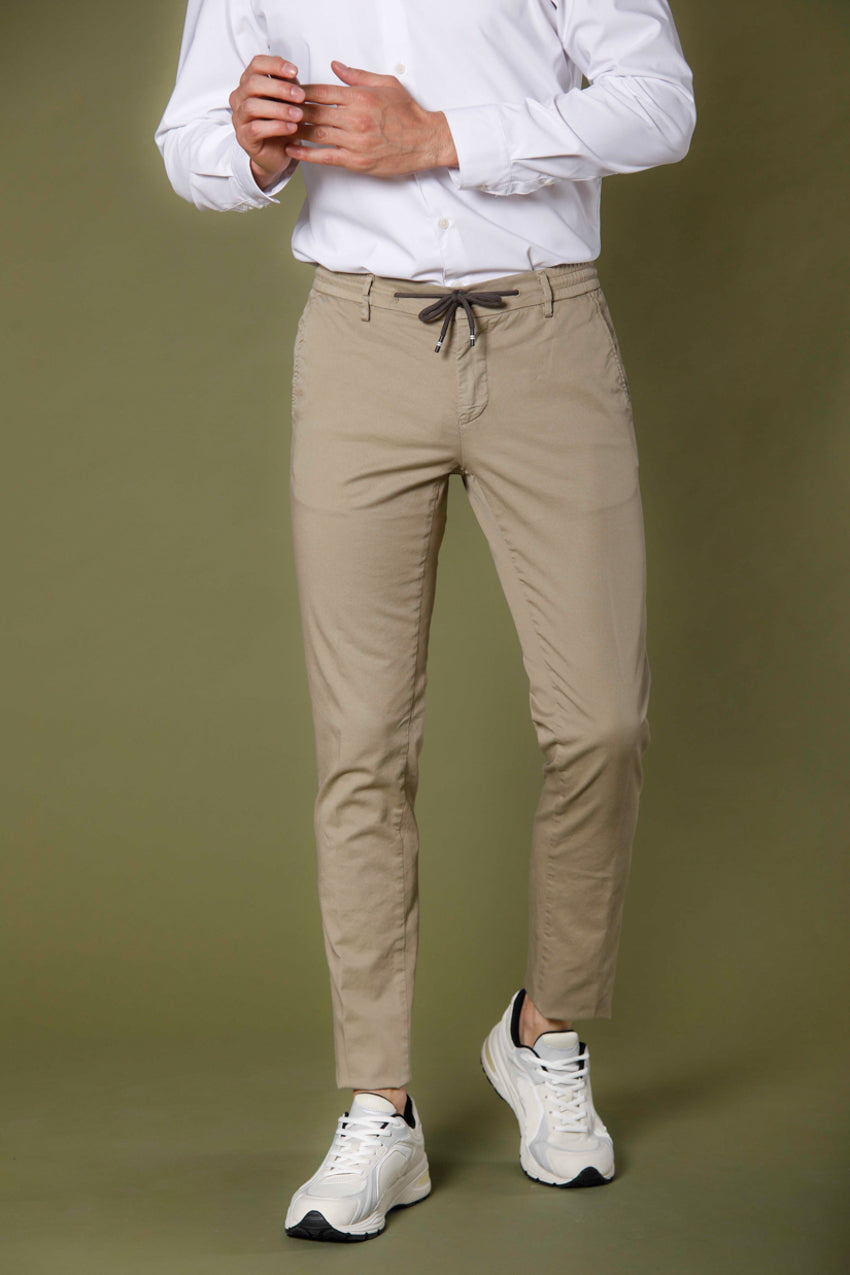 image 1 of men's chino jogger in cotton and tencel milano jogger model in kaki extra slim fit by mason's