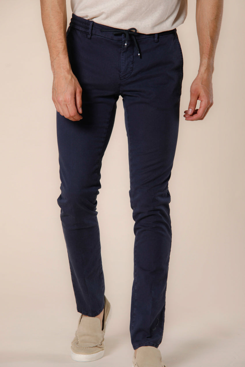 image 1 of men's chino jogger in cotton and tencel milano jogger model in blue navy extra slim fit by mason's