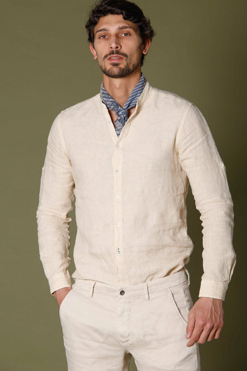 image 1 of men's long sleeve shirt in linen porto model in stucco regular fit by mason's