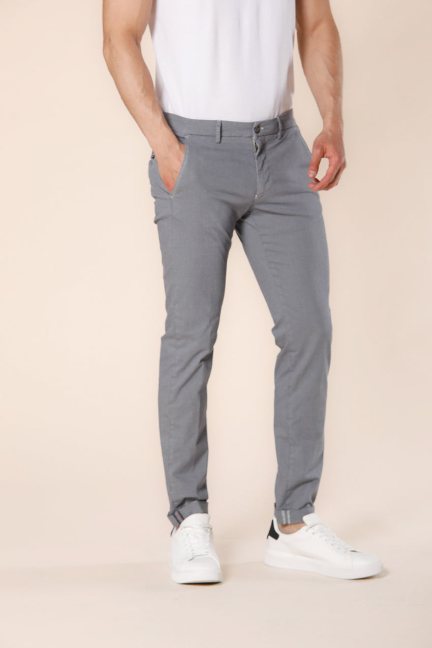 Image 1 of men's light gray cotton and tencel chino pants with microstripes print Torino Style model by Mason's