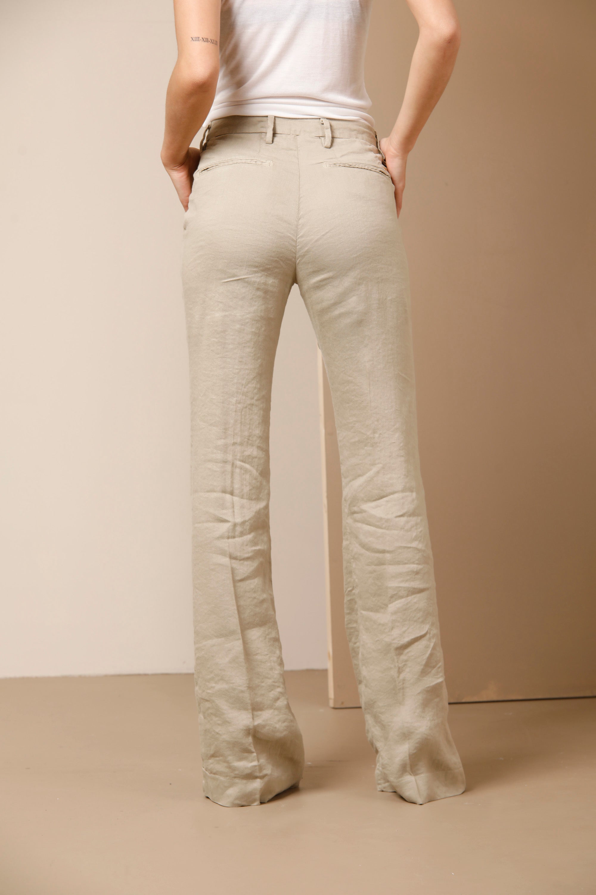 New York Flare woman chino pants in linen blend with wide bottom slim