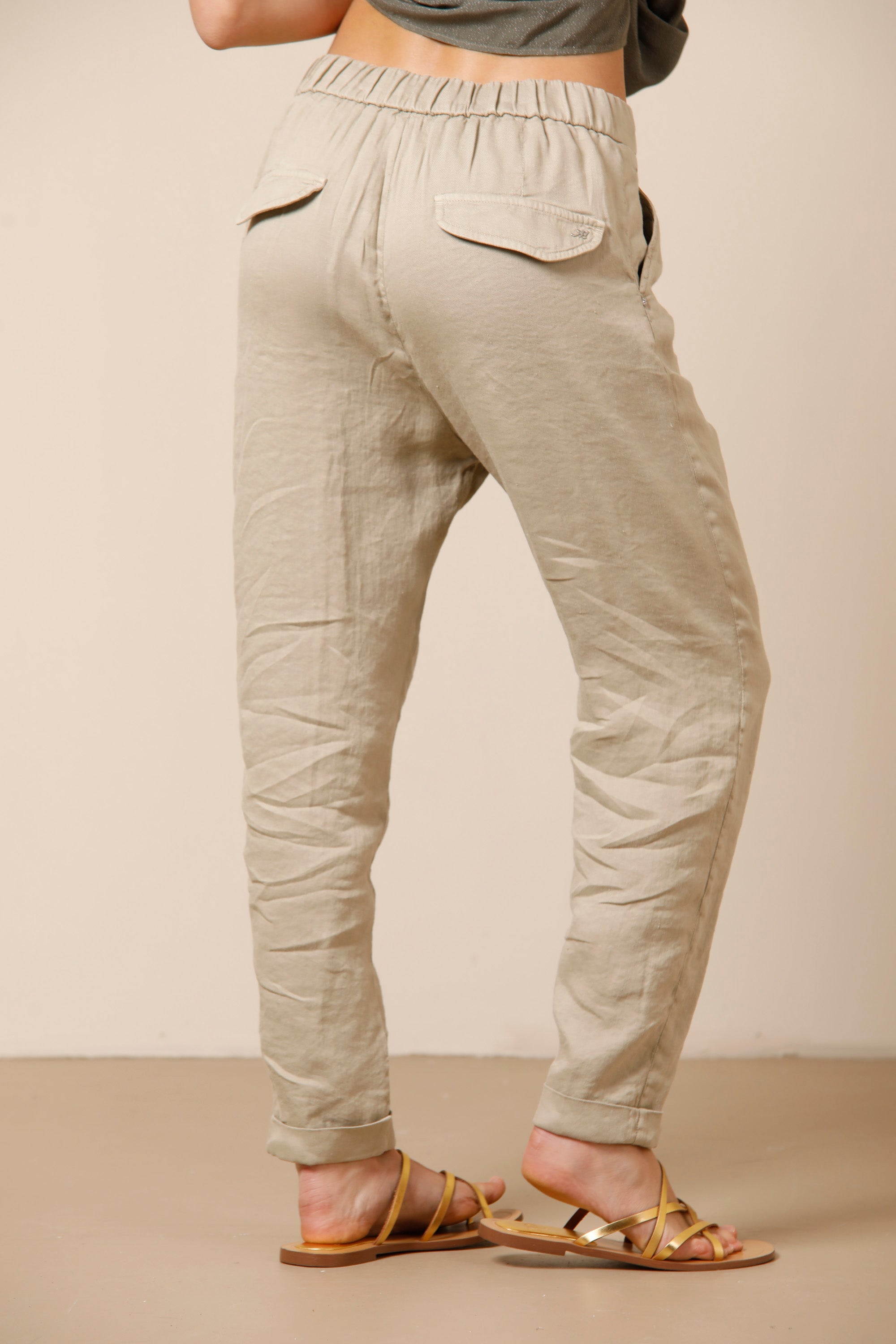 Malibu Jogger City Pantalon chino femme en mélange de lin avec coulisse relaxed