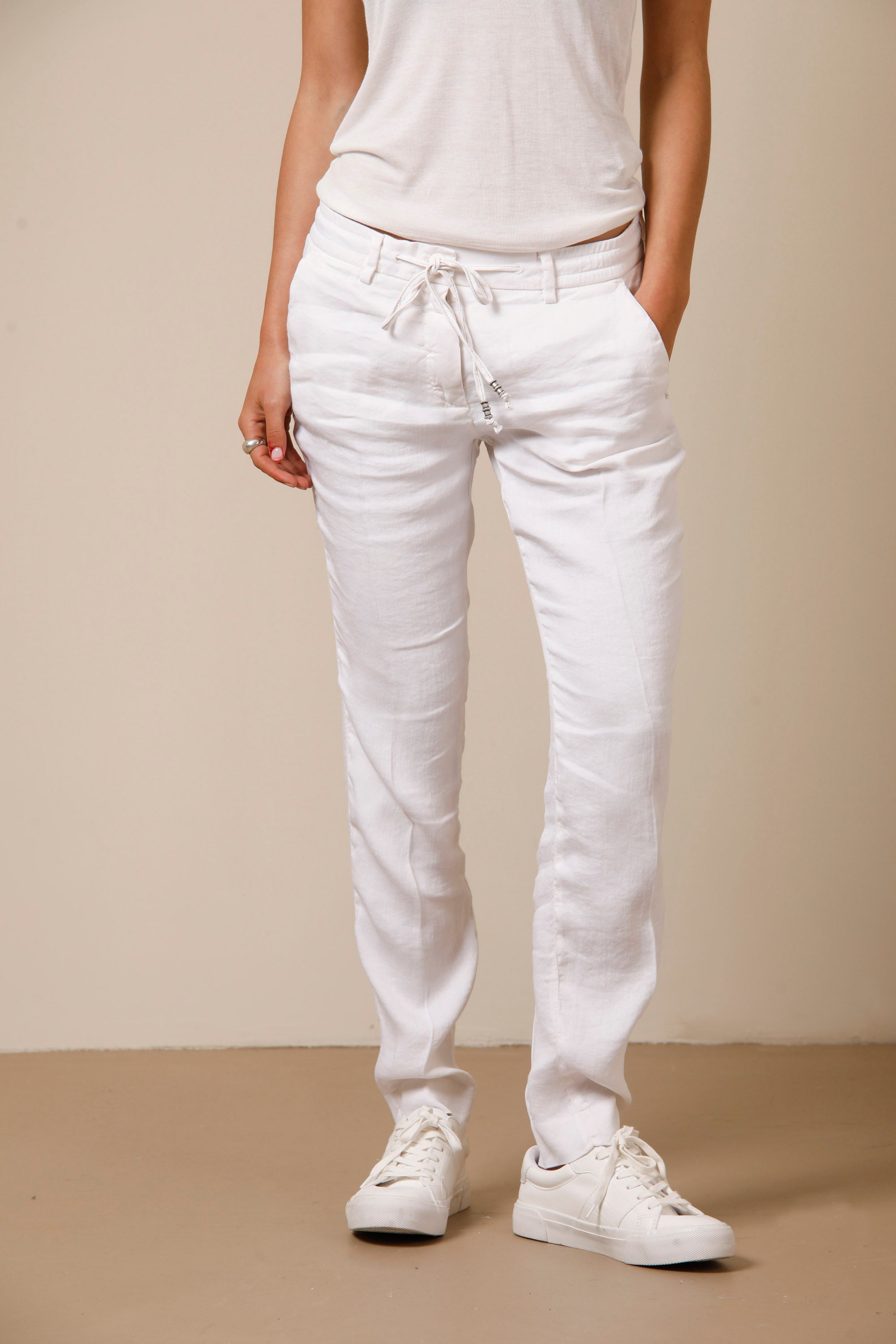 New York Jog Pantalon chino femme en lin mélangé regular